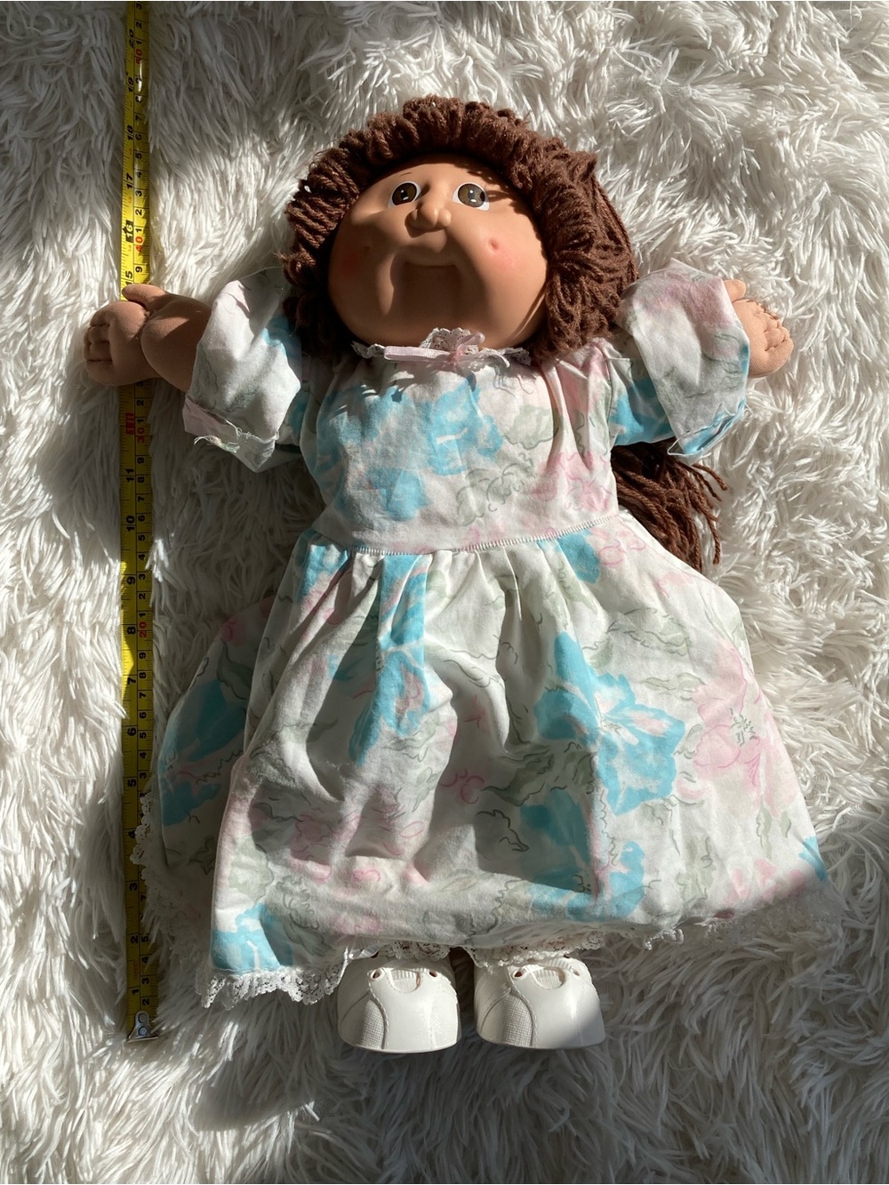 1984 Classic Plush Rag Doll with White Floral Dress - Unbranded